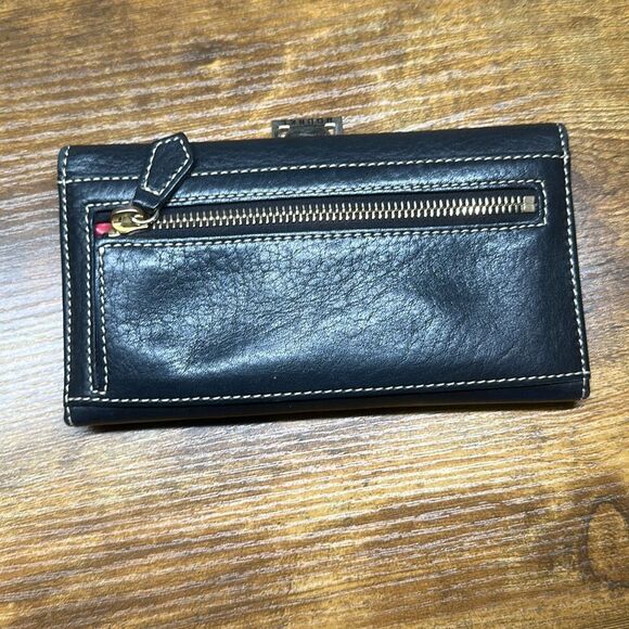 Dooney Bourke Dillen Black Leather Checkbook Clutch Large Wallet Vintage Retro - Picture 3 of 11